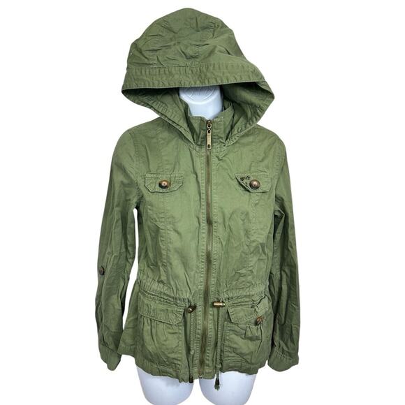 Ashley Army Green Jacket Sz Small Hooded Full Zip Lightweight - Picture 2 of 6